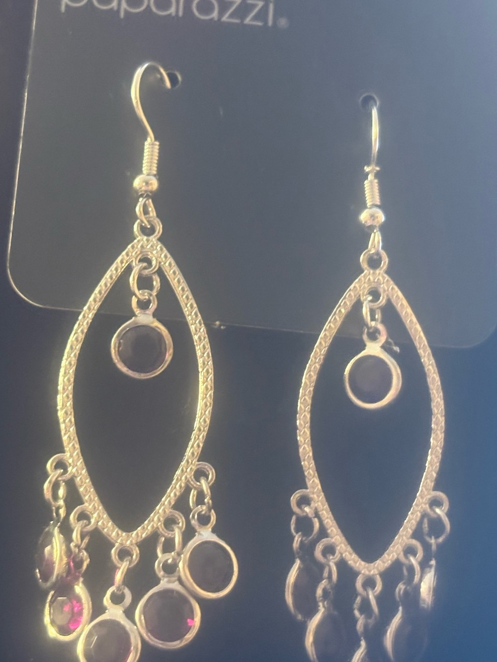 paparazzi Silver tone Filigree Teardrop Dangle Earrings with Purple accents